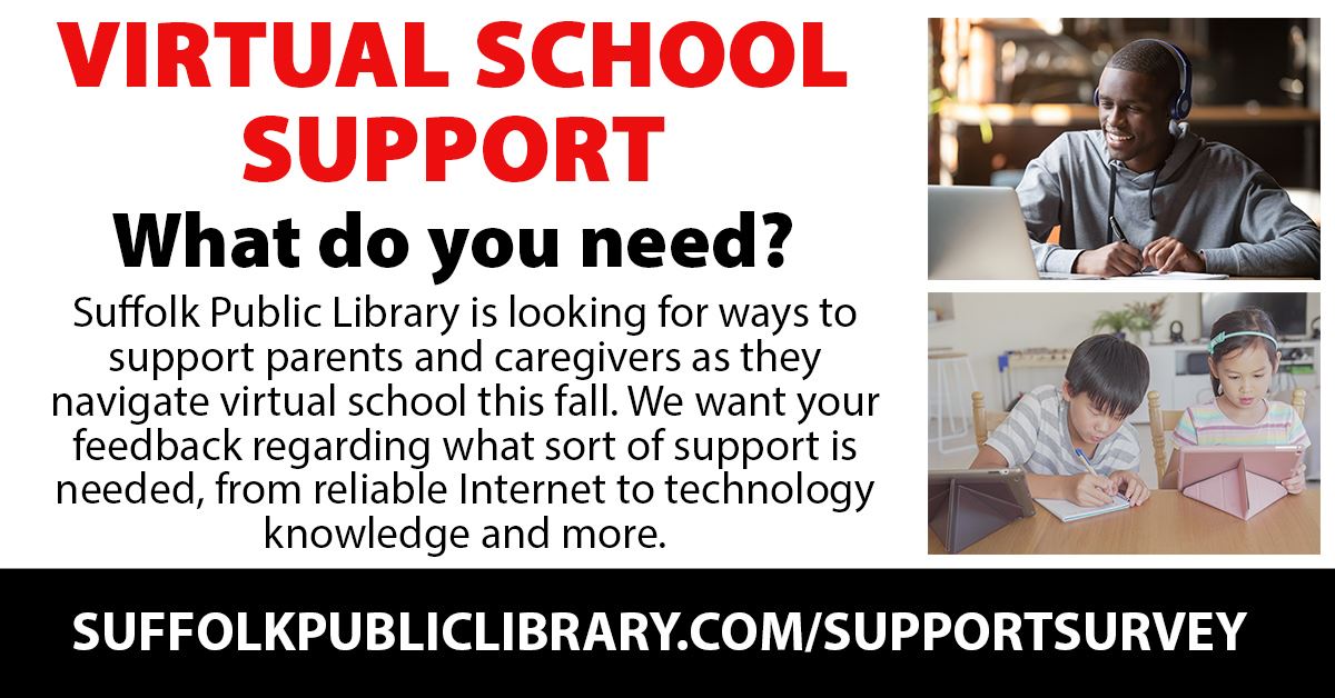 virtual school support graphic featured photo of teen boy with headphones smiling at laptop 